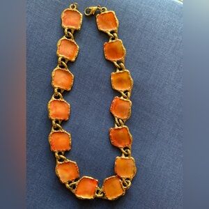 BOLD Orange Enamel and Gold, Chunky Link Necklace, 18”